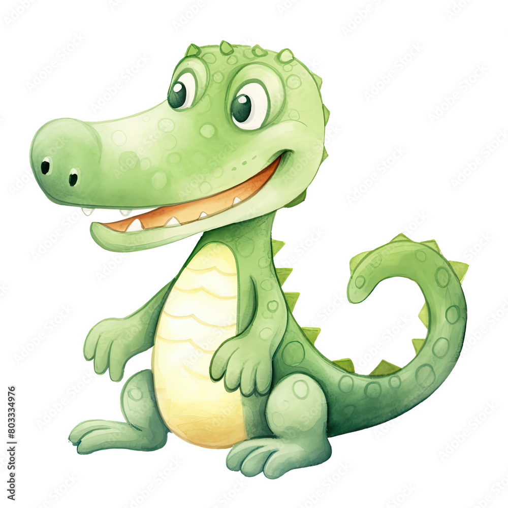 Fototapeta premium AI-Generated Watercolor Alligator Clip Art Illustration. Isolated elements on a white background.