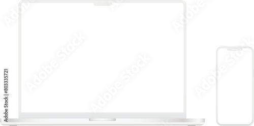 Clay laptop computer and mobile phone isolated on white background
