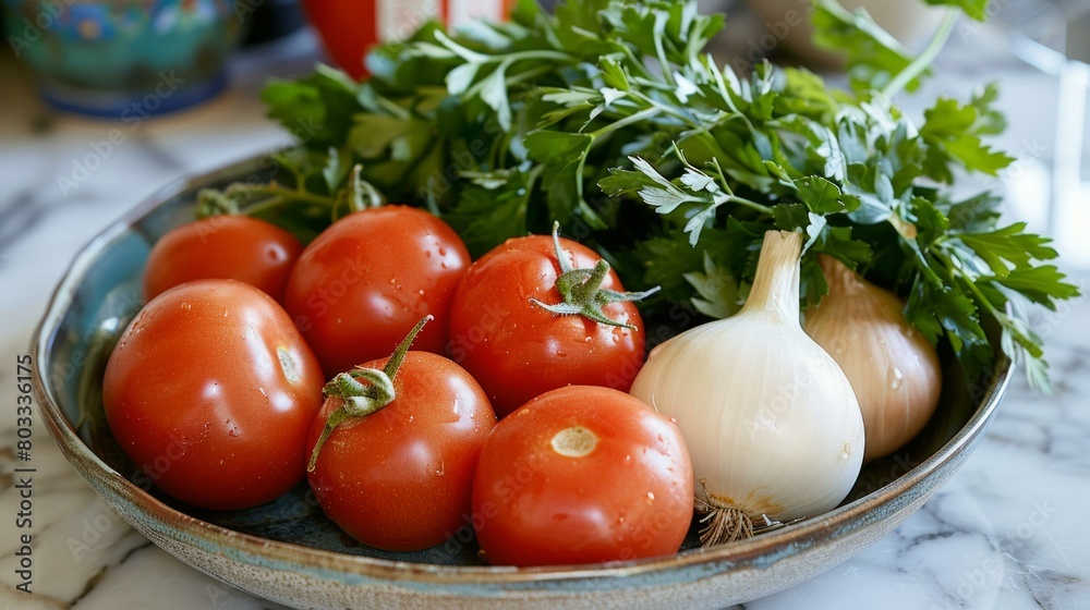 Fresh tomatoes and parsley with shallot Fresh tomatoes and parsley with shallot