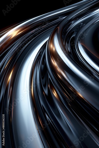 A black and shiny background with a swirl of metallic colors, AI