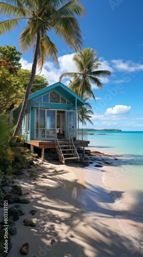 Beachfront house with palm trees