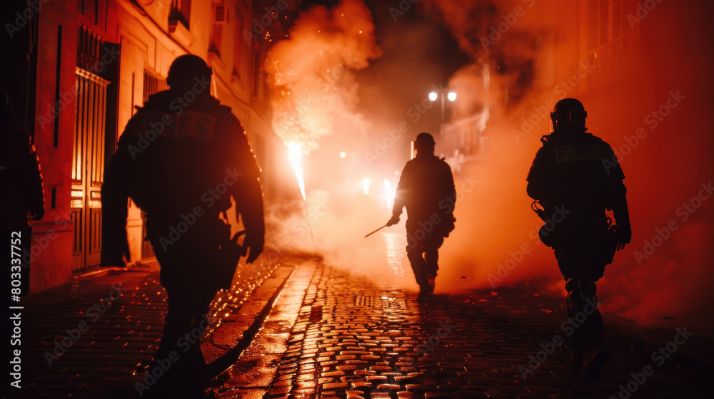 Naklejka premium Special police forces or army on the street, anti-riot operation