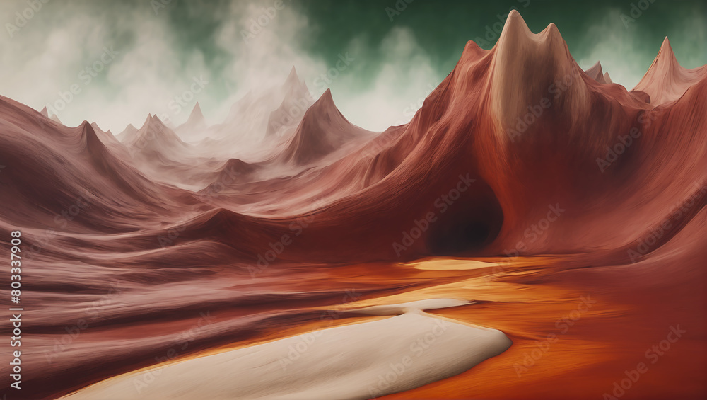 Visuals of liquid magma in earthy tones of rust red, forest green, and ...