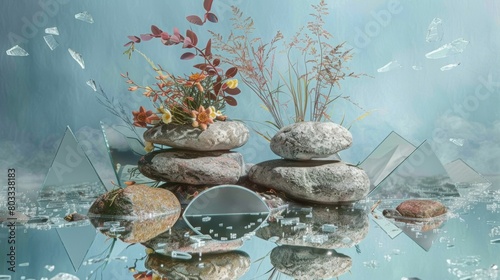 Still life with mirror and stones photo