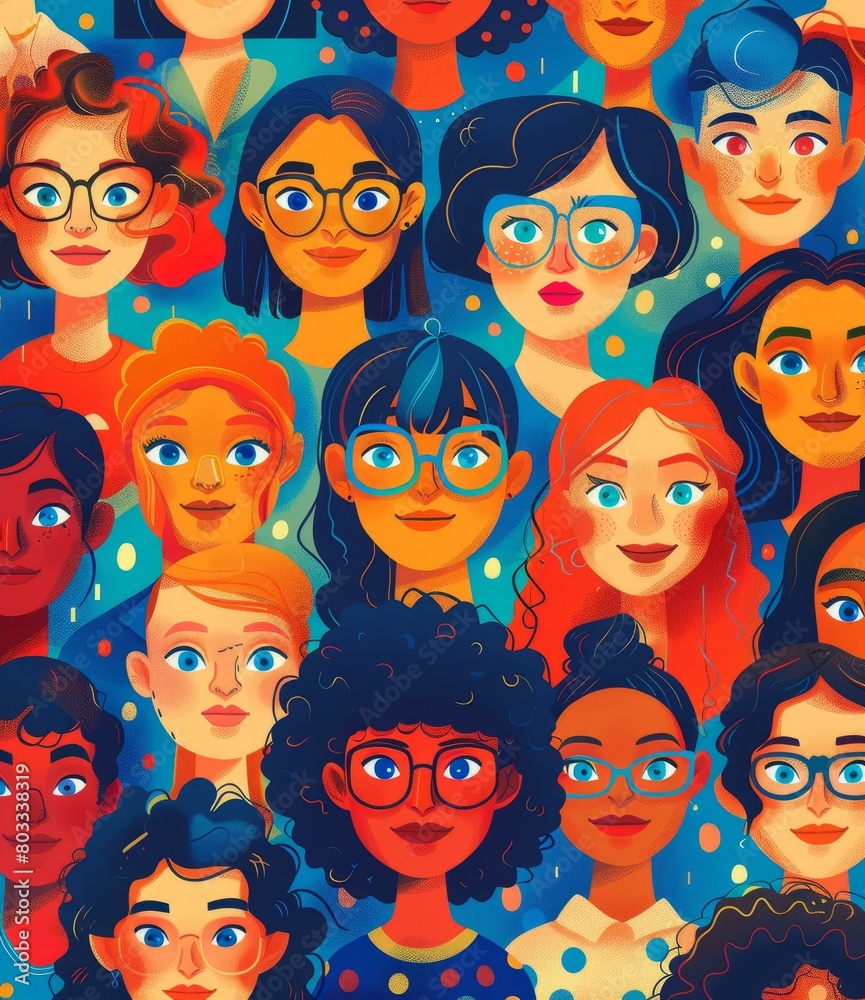 A diverse group of women of different ethnicities wearing glasses