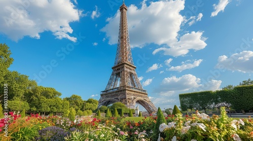 Scenic view of the Eiffel Tower in Paris, France photo