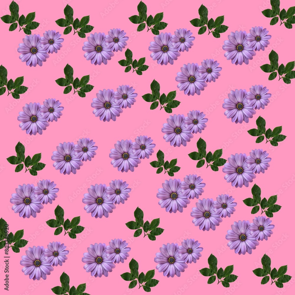 seamless floral pattern, set of flowers, vector art, pink and purple floral design
