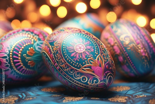 Ornate Easter eggs with intricate patterns and vibrant colors