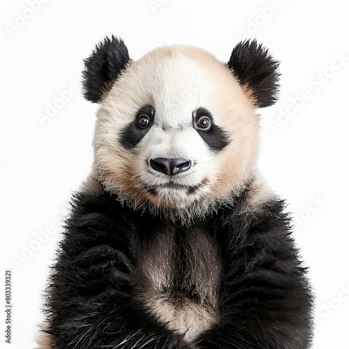A giant panda bear staring at the camera with a curious expression on its face