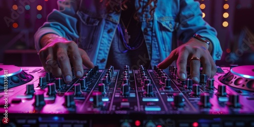 A DJ is mixing music on a controller photo