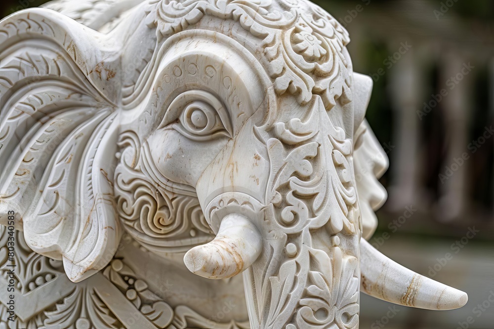 artistic marble sculpture of majestic elephant intricate texture and detail illustration