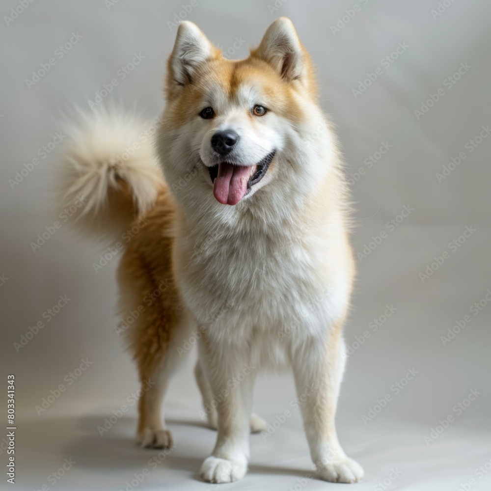 A Beautiful Chow Chow Husky Mix Standing on a Gray Backdrop