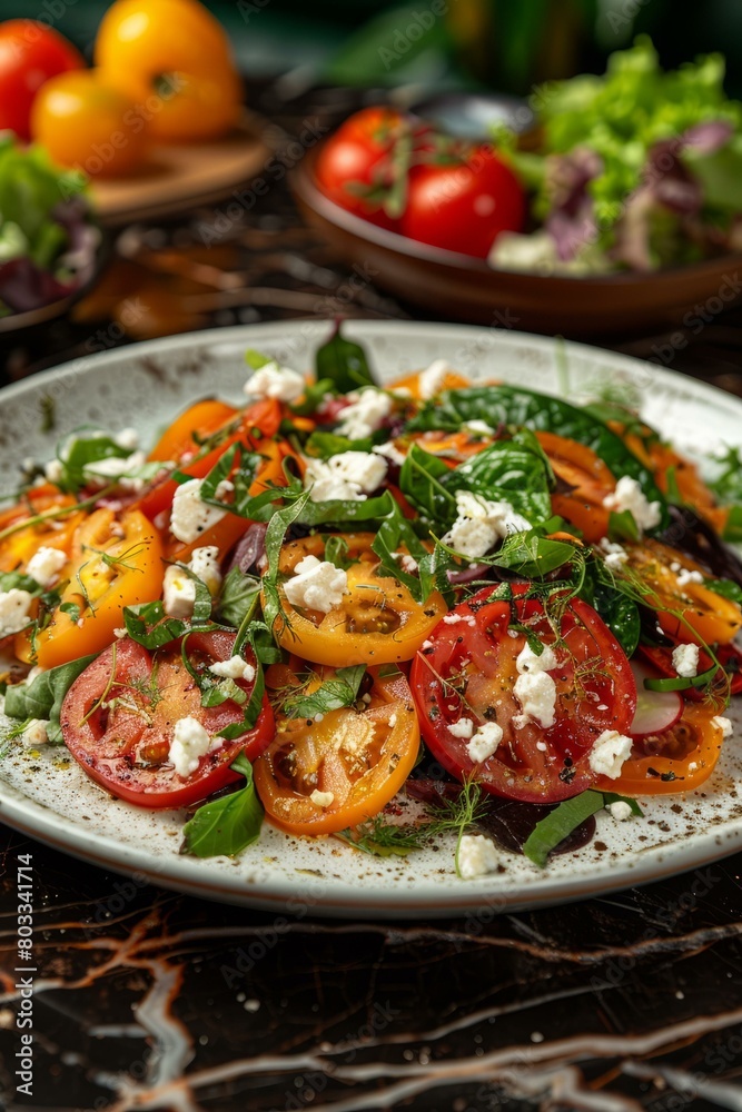 Heirloom tomatoes with burrata, basil and oregano Heirloom tomatoes with burrata, basil and oregano