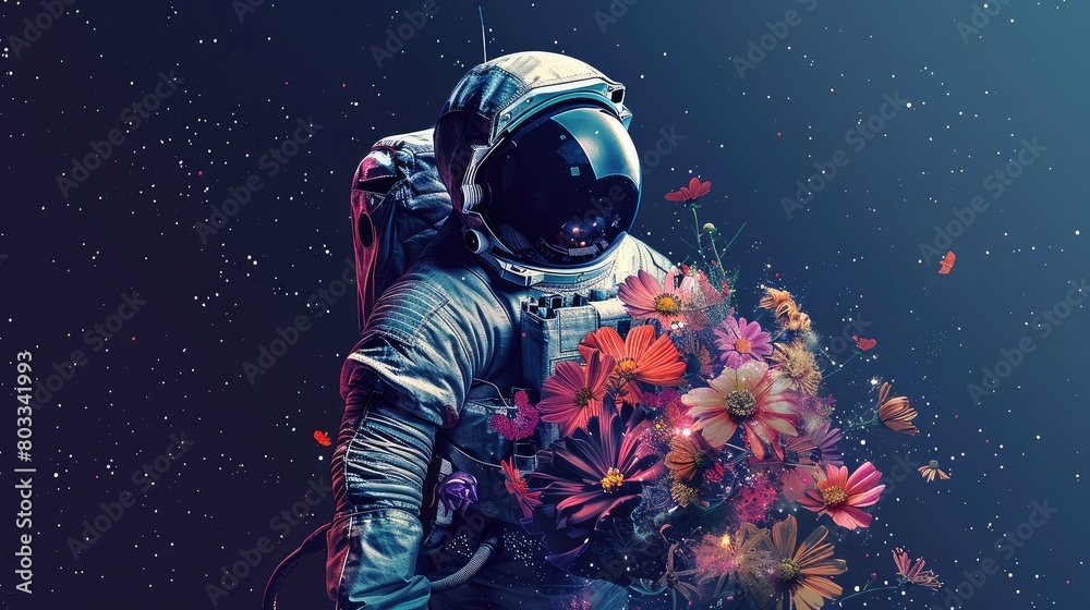 Fototapeta premium Cosmonaut, postcard for Cosmonaut Day. Selective focus.