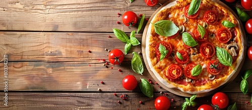 Italian pizza on table viewed from above