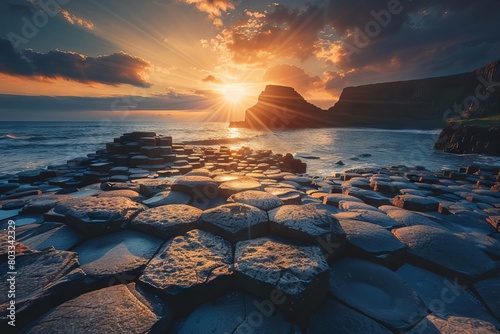 breathtaking sunset over the iconic basalt columns of giants causeway in northern ireland landscape photography photo