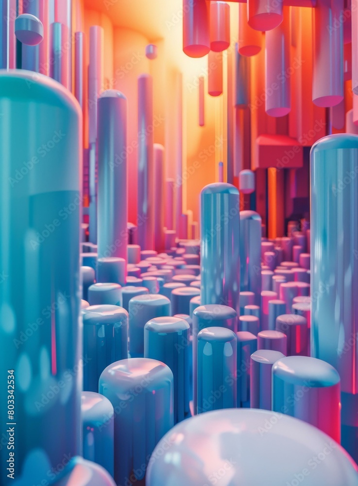 Obraz premium Blue and pink 3D rendering of a futuristic city