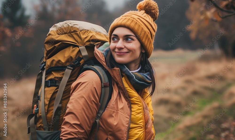 Woman hiking in autumn Woman hiking in autumn