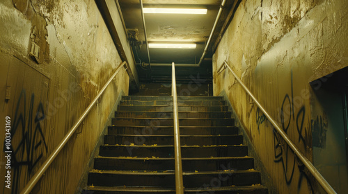 Tunnel with concrete walls. Underground corridors of the old shelter