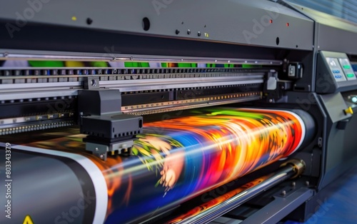 Large format printer producing colorful high-quality images.