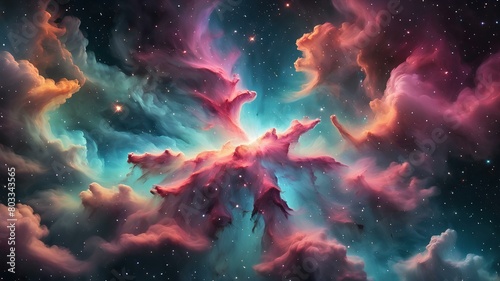 Abstract background of a beautiful galaxy view full of stars and clouds. Colorful space view with stars and nebulas