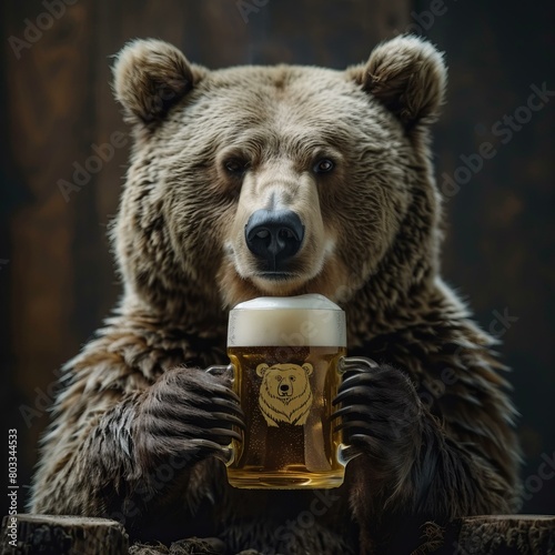 A photo of a bear drinking a beer photo