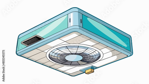 A bathroom exhaust fan installed in the ceiling above a shower to remove steam and moisture from the room. The fan has a plastic cover and a vent that. Cartoon Vector