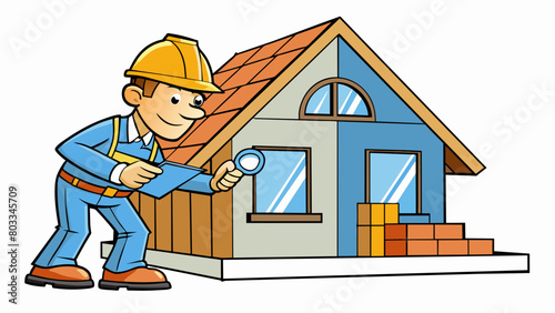 A building inspector assesses the structural integrity of a newly constructed house checking for any signs of damage or faulty construction that may. Cartoon Vector