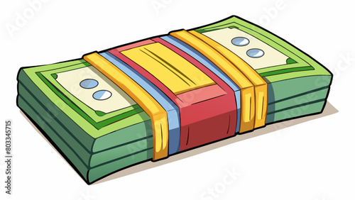 A bundle of paper money secured with a band each bill featuring a unique serial number. The bills are typically of different colors and sizes to. Cartoon Vector