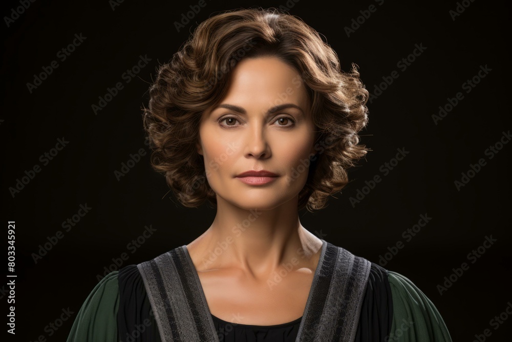 portrait of a beautiful woman with short brown hair wearing a black dress with a white collar portrait of a beautiful woman with short brown hair wearing a black dress with a white collar