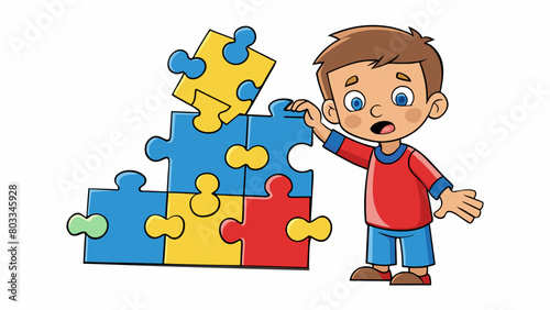 A child staring at a jigsaw puzzle with pieces that dont seem to fit together their brow furrowed and their little hands gesturing in confusion as. Cartoon Vector