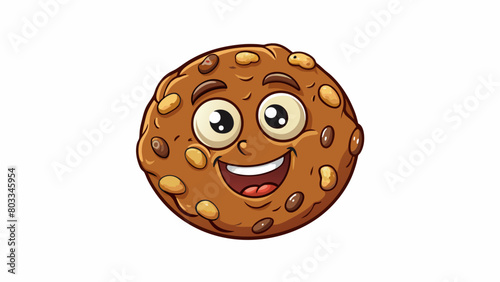 A circular cookie with a deep brown color and a rich nutty smell. It is filled with oats and chopped nuts giving it a hearty and satisfying crunch.. Cartoon Vector