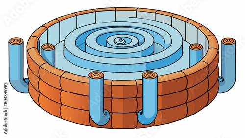 A circular drum with numerous coiled tubes running through it like a snail shell. Hot gas or fluid is forced through the center of the coils while. Cartoon Vector