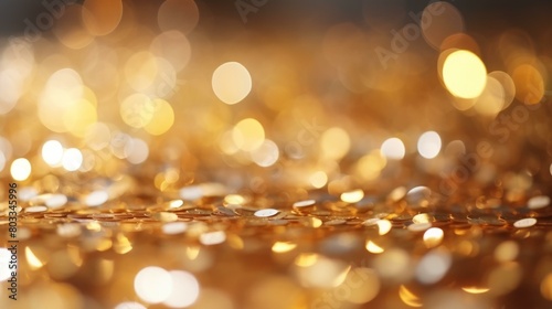 Golden glitter texture background with shiny lights. Golden particles sparkles.