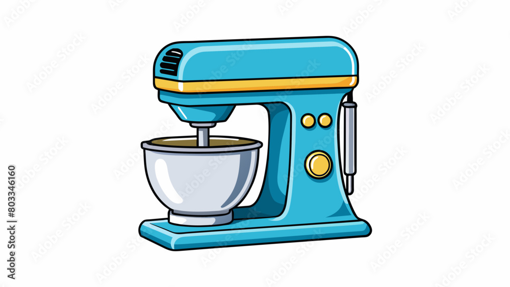 A compact tabletop mixer with a sleek modern design perfect for smallscale production in a bakery or laboratory. The machine features various speed. Cartoon Vector A compact tabletop mixer with a sleek modern design perfect for smallscale production in a bakery or laboratory. The machine features various speed. Cartoon Vector