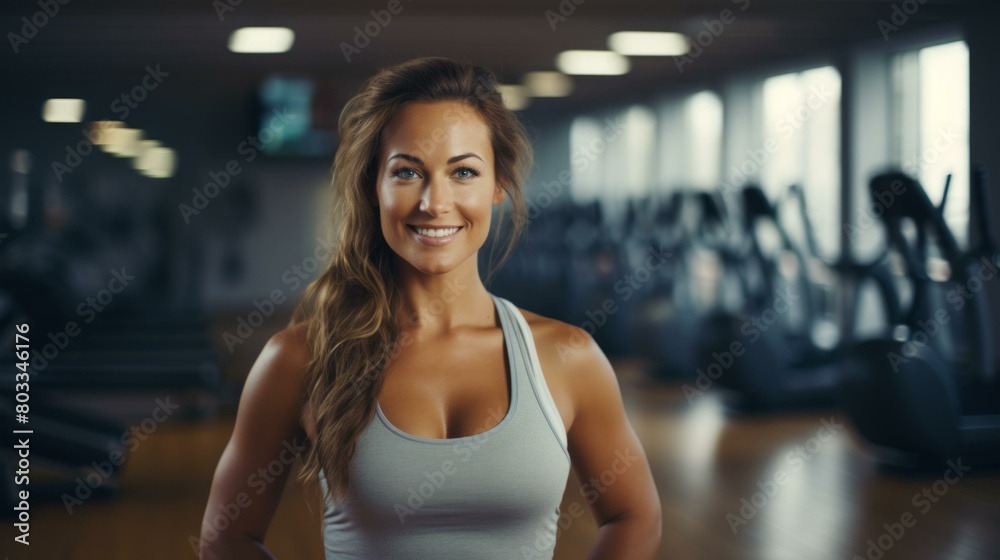 Portrait of a smiling young woman in a gym