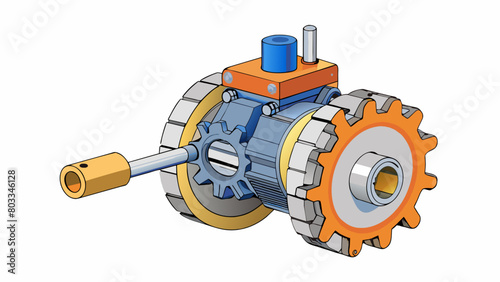 A compact and versatile gearbox used in agricultural machinery capable of adapting to different attachments for plowing tilling and other tasks. Its. Cartoon Vector