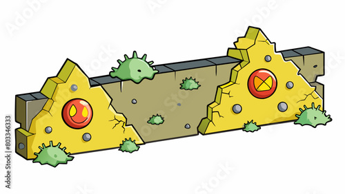 A cracked and peeling concrete wall showcases the characteristics of a fungal disease. The surface of the wall is covered in dark patches and mold and. Cartoon Vector