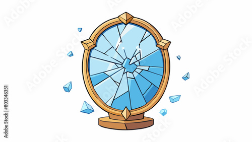 A cracked mirror with shattered pieces tered on the ground. The mirror represents the fragility of emotions while the shattered pieces symbolize the. Cartoon Vector