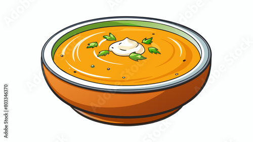 A creamy bright orange soup speckled with flecks of green herbs and topped with a dollop of sour cream. The pureed vegetables give it a smooth and. Cartoon Vector