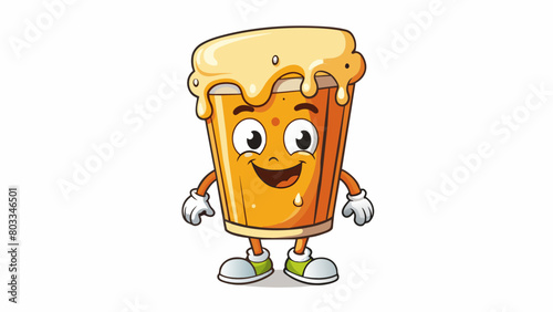 A deep amber liquid in a pint glass with a thick offwhite head that leaves lacing as you drink. Its aroma is a delightful mix of caramel and citrus. Cartoon Vector