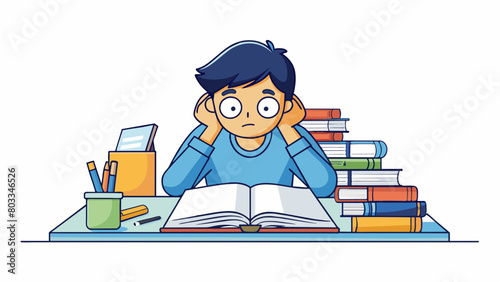 A determined student huddled over their desk hours before a big exam pouring over their notes and textbooks driven by the desire to succeed and. Cartoon Vector