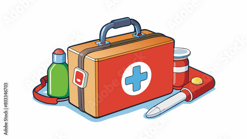A first aid kit is an essential item to have on hand in case of emergencies. It contains basic medical supplies such as bandages antiseptics and pain. Cartoon Vector