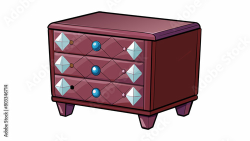 A faux leather drawer with a faux crystal on the front. It has a sleek and modern design with a deep burgundy color. It is part of a vanity set and is. Cartoon Vector