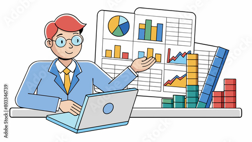 A financial analyst poring over spreadsheets of company data looking for trends and patterns to help inform investment decisions. The spreadsheets. Cartoon Vector