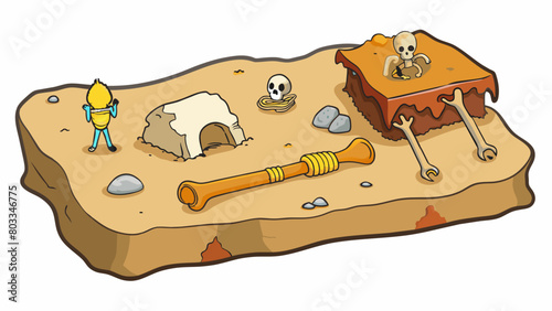 A fossilized bone discovered in a cave providing clues to the diet and lifestyle of early humans and their evolution over time.. Cartoon Vector