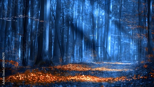 El bosque cobra vida en la noche con la luz natural. Concept Nature Photography, Nighttime Enchantment, Magical Forest, Light and Shadows, Natural Beauty photo
