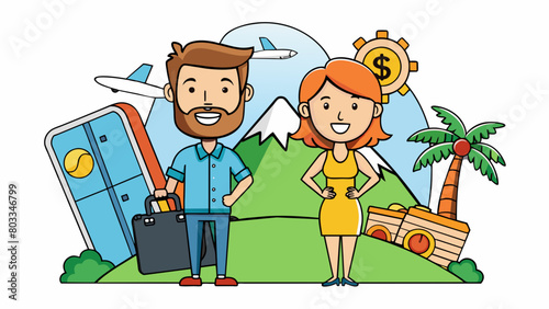 After weeks of careful budgeting and saving a couple was finally able to afford their dream vacation. This successful outcome serves as a conclusion. Cartoon Vector