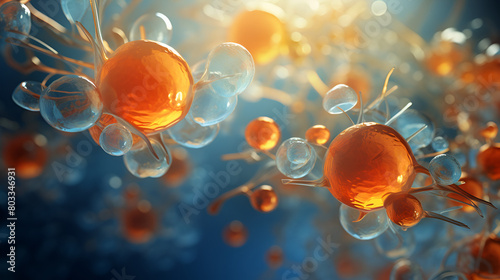orange cell,Molecular structure,Close-up Views of Orange Molecular Structures Generative AI