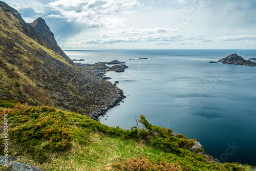 nature sceneries inside the area surroundings of Leknes, Lofoten Islands, Norway, during the spring season